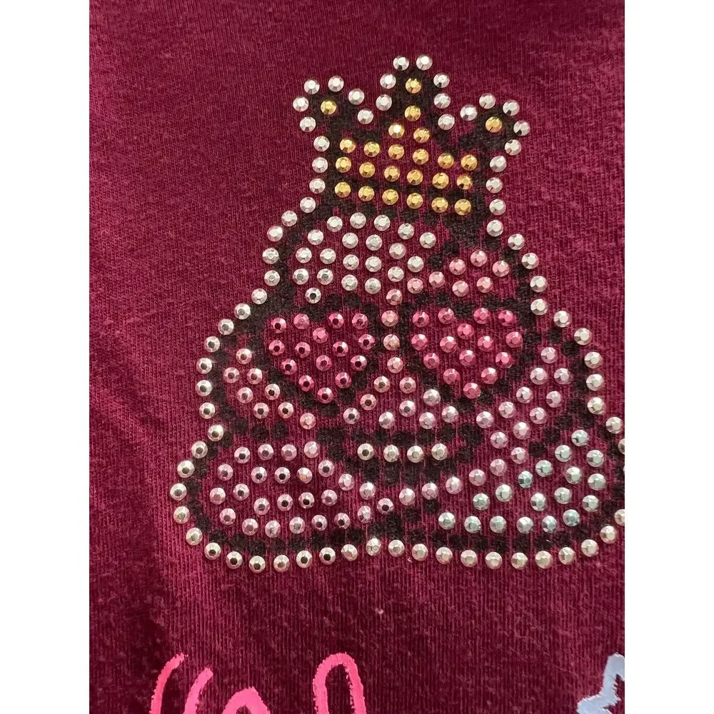 Justice Cherry Red graphic hooded tee white layered hem kitty peace bling sz 14